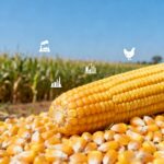 Premium Indian maize grains in a field, highlighting their key applications in food, animal feed, and industrial sectors supported by Patil More Exports.